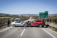 Accident de voiture à l'étranger impliquant deux véhicules sur une route avec des policiers.