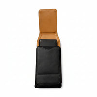 Etui premium en cuir PU pour traducteur HOLAVOX, vue de face et de côté, style élégant et pratique face